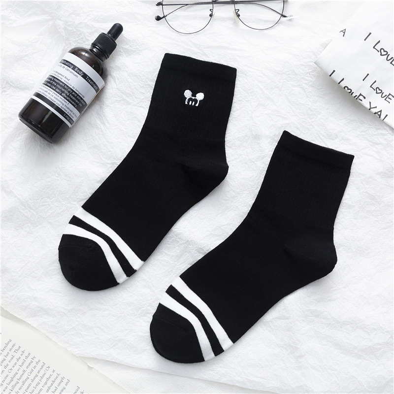 20-year Japanese Cartoon Cotton Socks In Tube Socks Tide Female Classic Black And White Striped Socks Wild Stockings